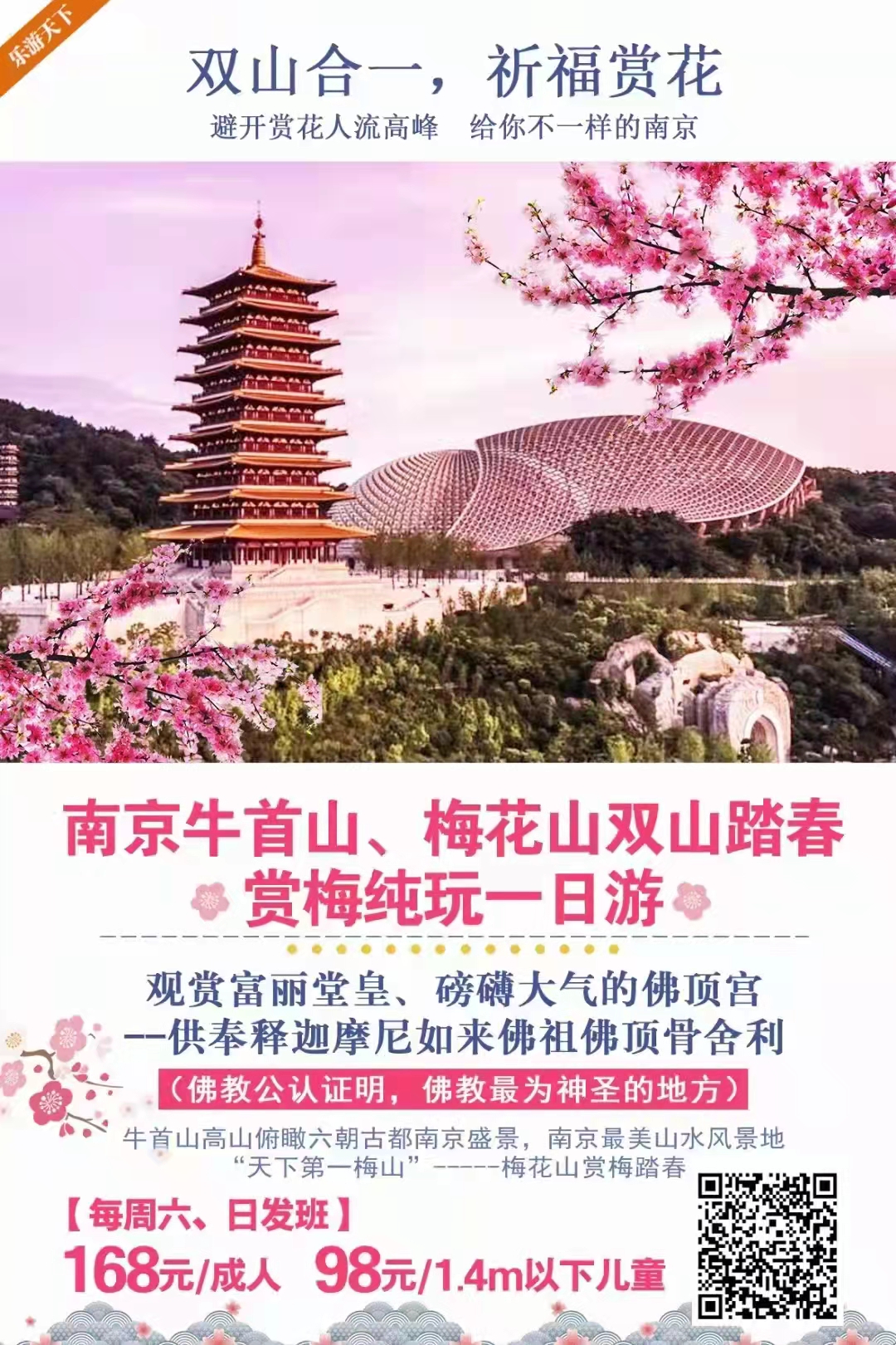 南京牛首山+梅花山踏青祈福赏梅纯玩一日游